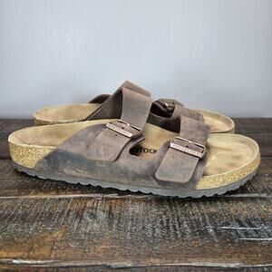 Birkenstock Arizona Mens Size 11 Regular Strap Slides Sandal Brown Leather EU 44